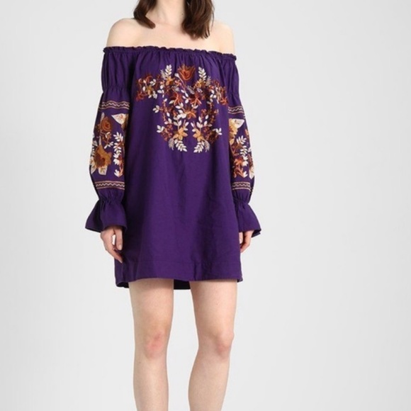 Free people Fleur Du Jour Embroidered Purple Mini Boho Cotton Dress XS - Picture 12 of 12